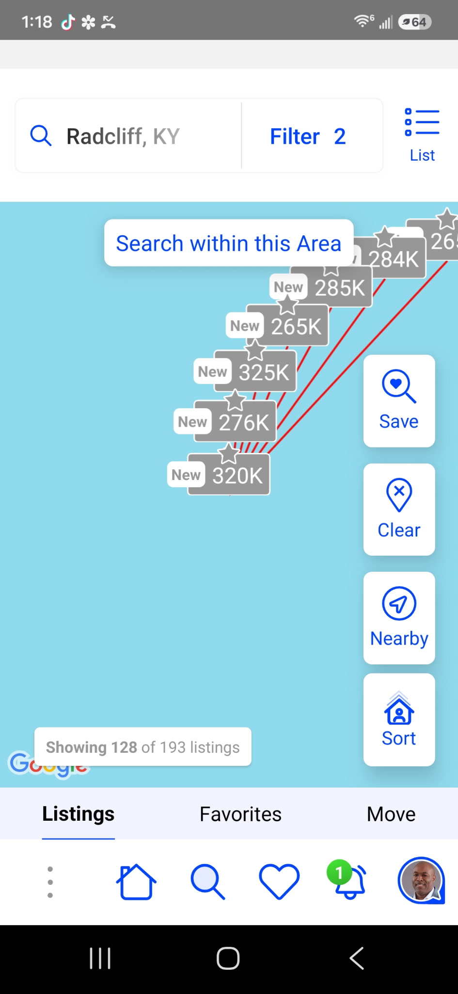 Map search screen in the Home View app