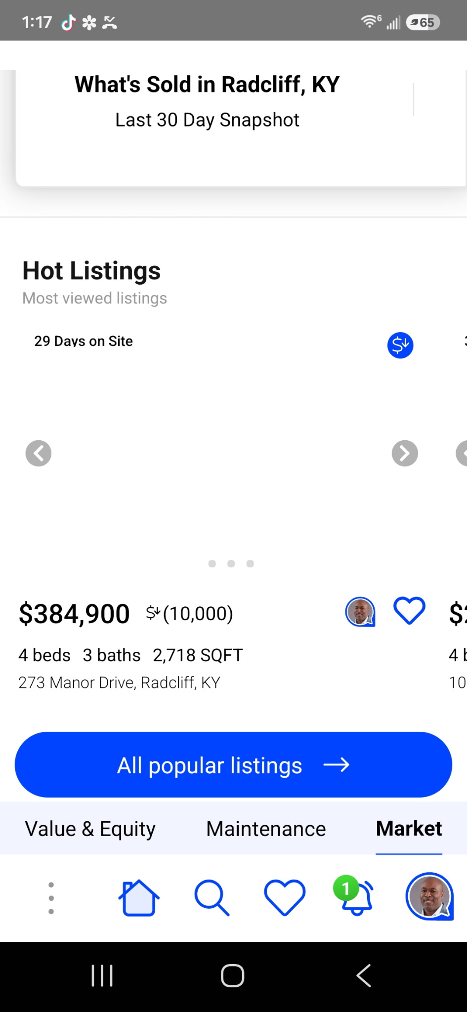 Hot listings screen in the Home View app