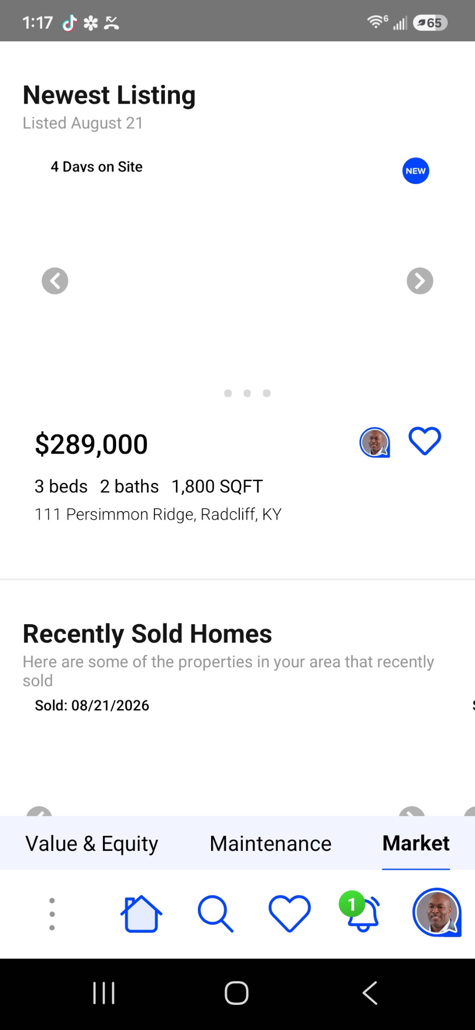 Newest listings first screen in the Home View app