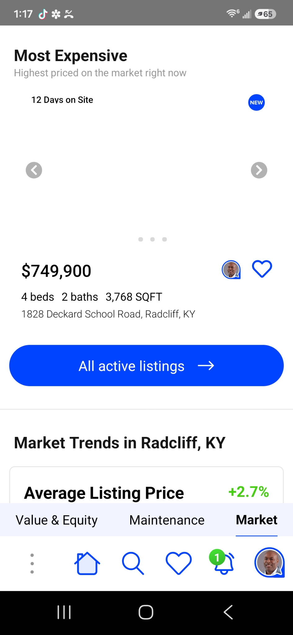 Top of the market screen in the Home View app