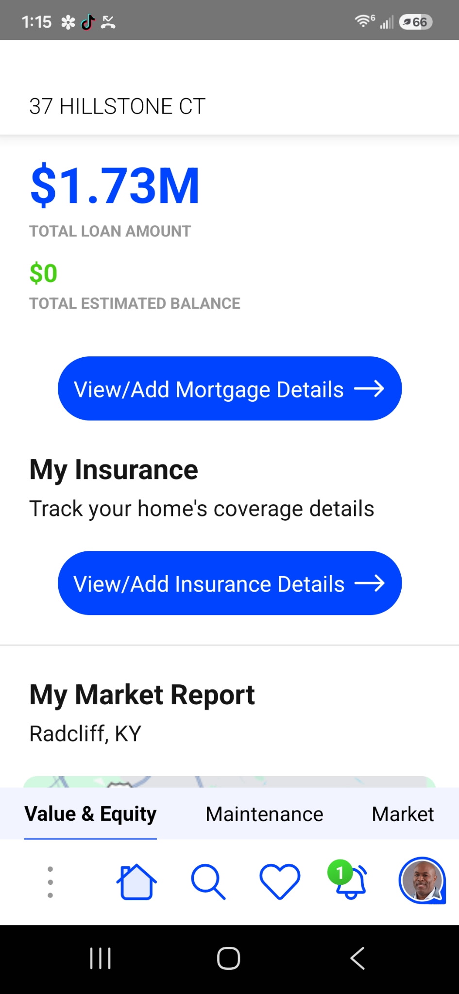 Mortgage & insurance screen in the Home View app