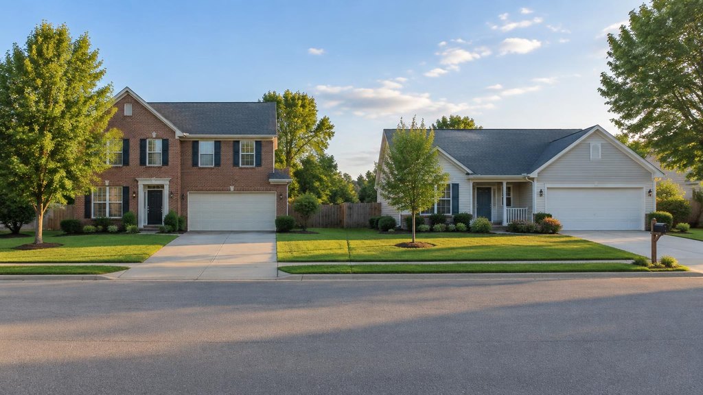 Two neighboring homes on a residential street in Elizabethtown, Kentucky